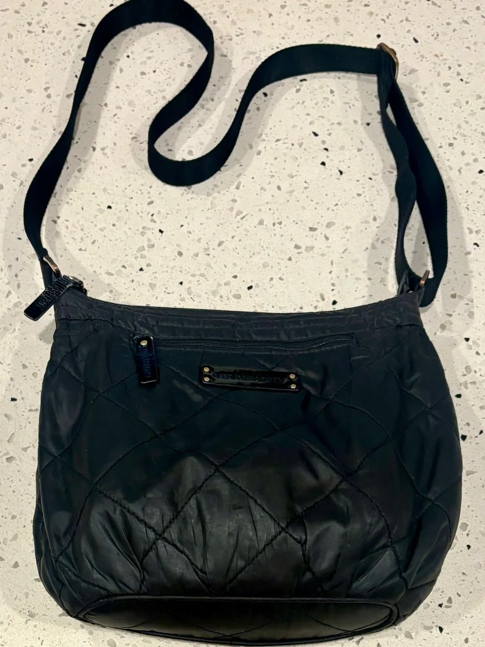 Vera Bradley Quilted Black Nylon Crossbody Purse Bag‎ Medium Size 12x9